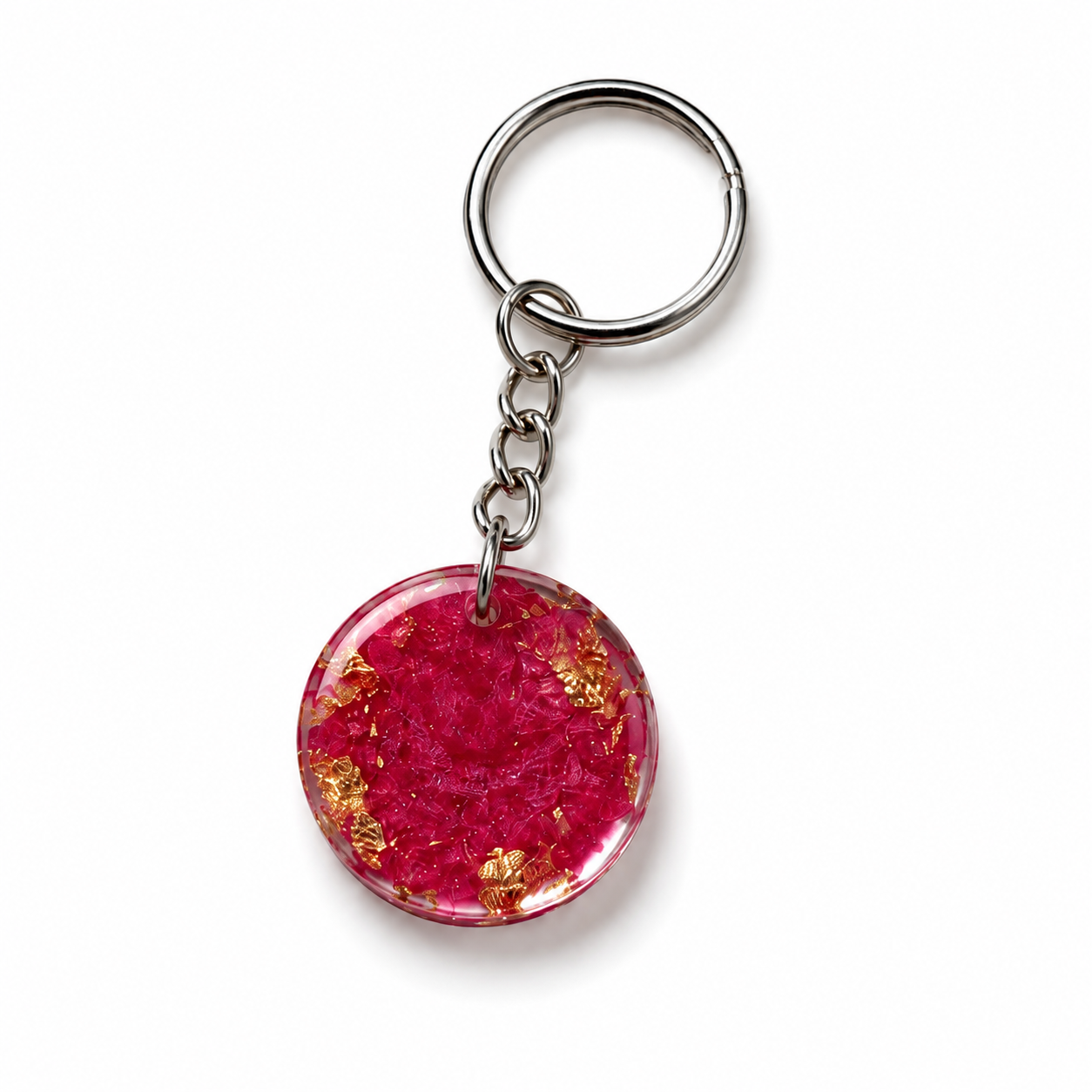 Ruby & Gold Resin Circle Keychain
