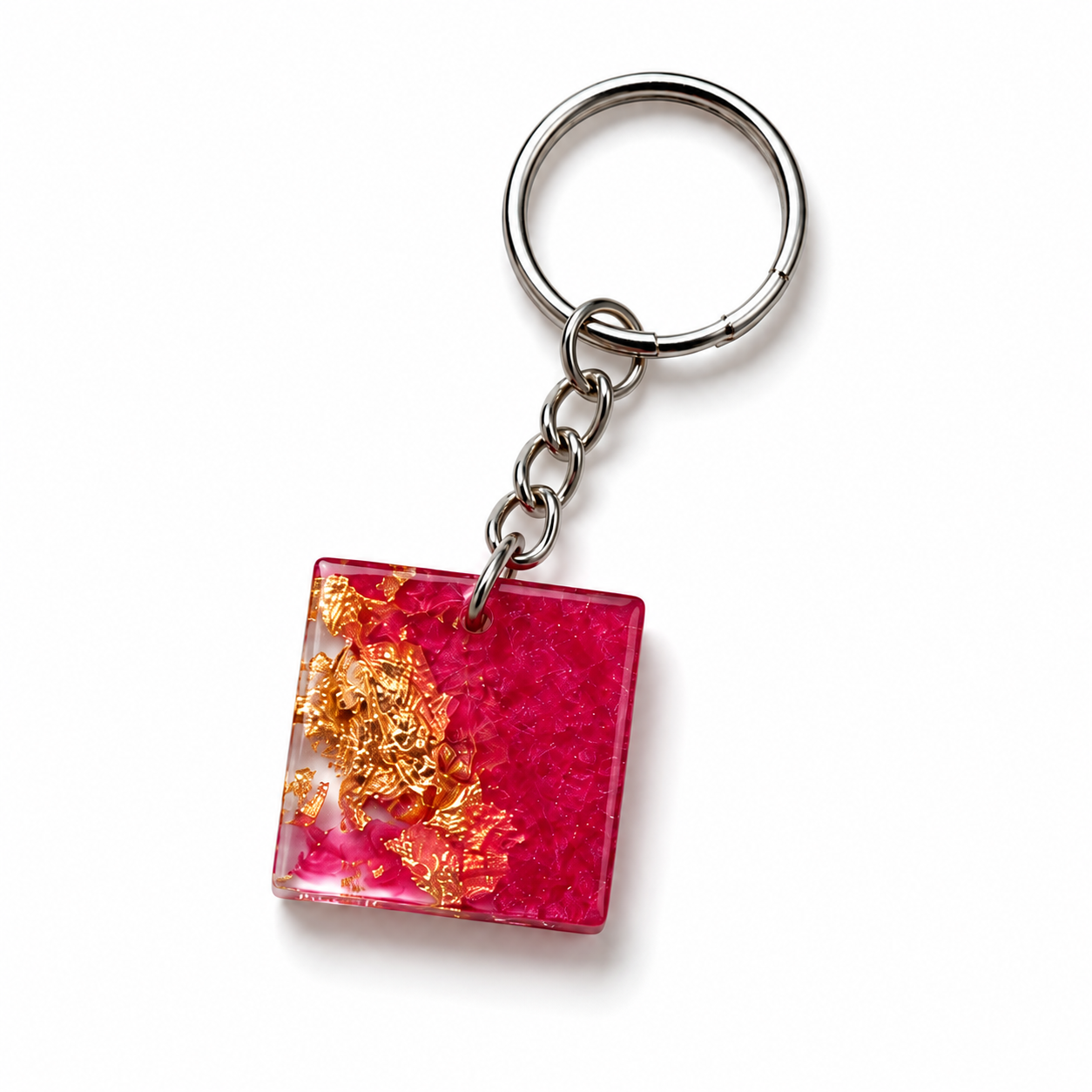 Ruby & Gold Resin Square Keychain